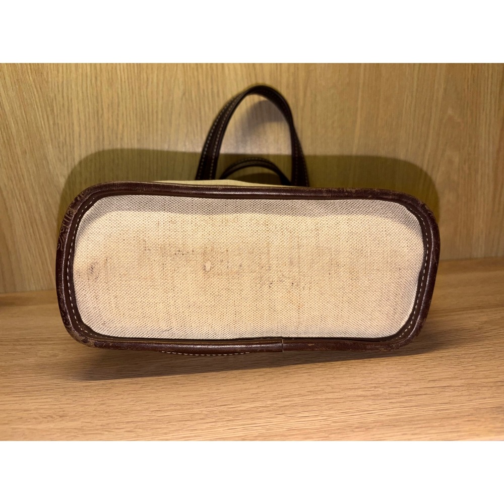 Coach Small Canvas Leather Tote Bag Cream Brown Contrast Stitch Handbag - Picture 7 of 9